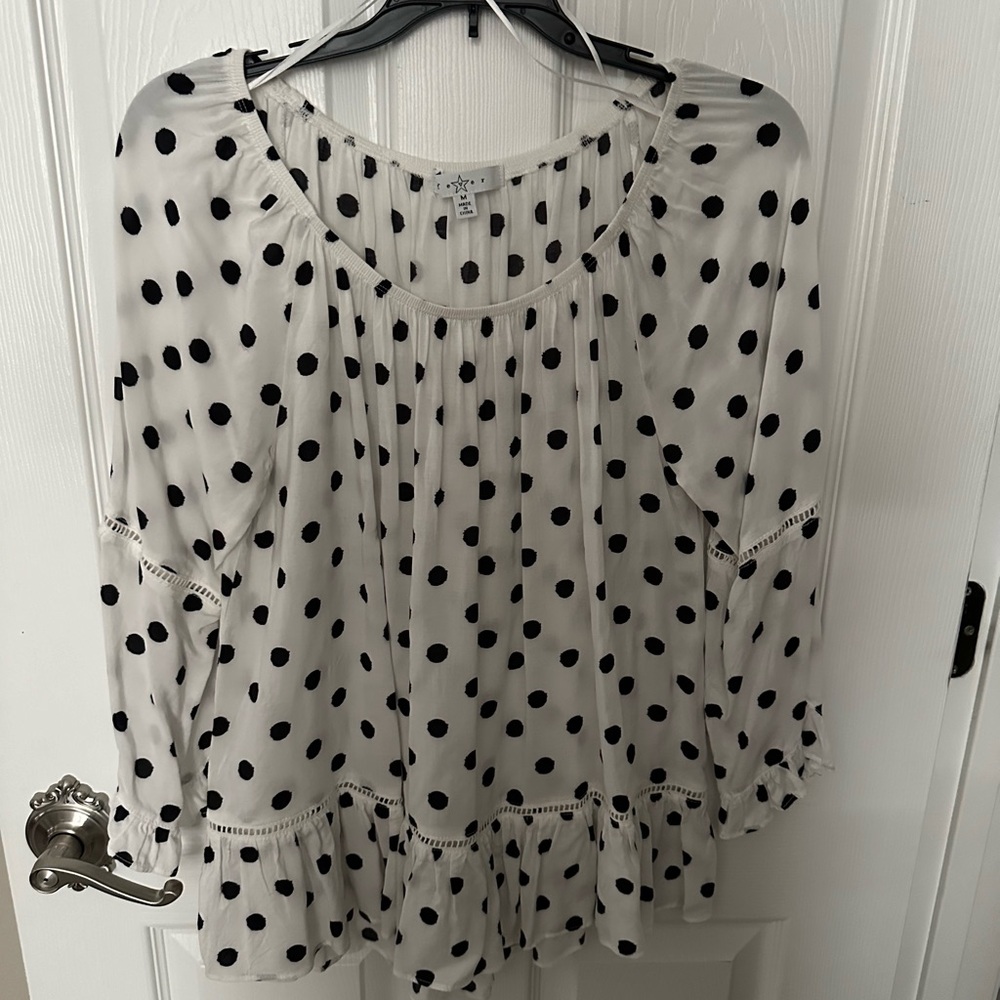 Fever | White and Black Polkadot Blouse | Size Medium